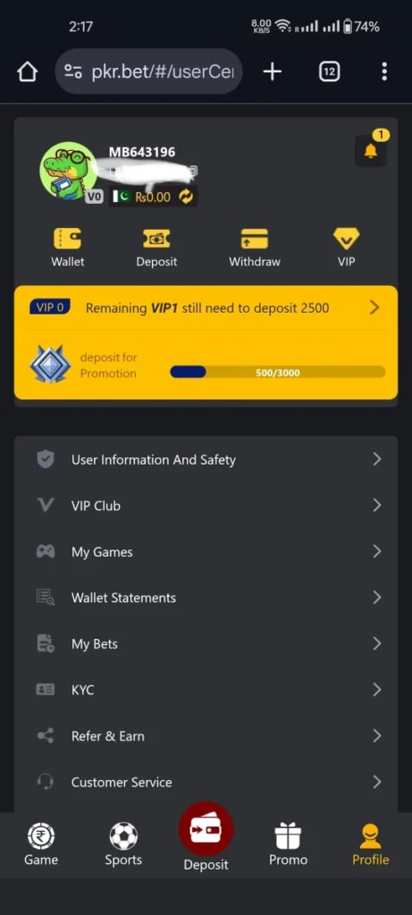 Interface PKR BET Game