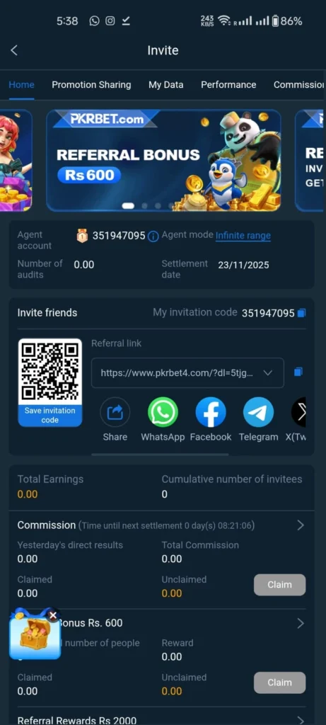 pkrbet game refer &earn screehshot