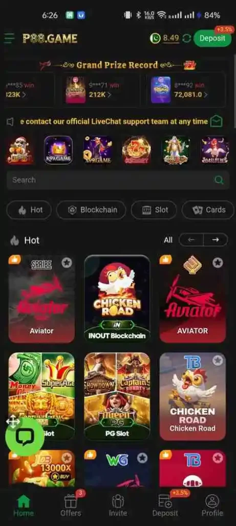 P88 Game Android app old-style interface with local payment support