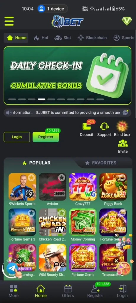 8JJ Bet Android app showing card games, number games, and predictor category interface